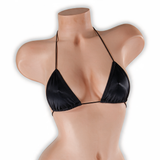Onyx black elastic string tri top on mannequin, front view, Golddiggers Boutique