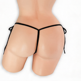 Onyx black tie side g-string on mannequin, back view, Golddiggers Boutique