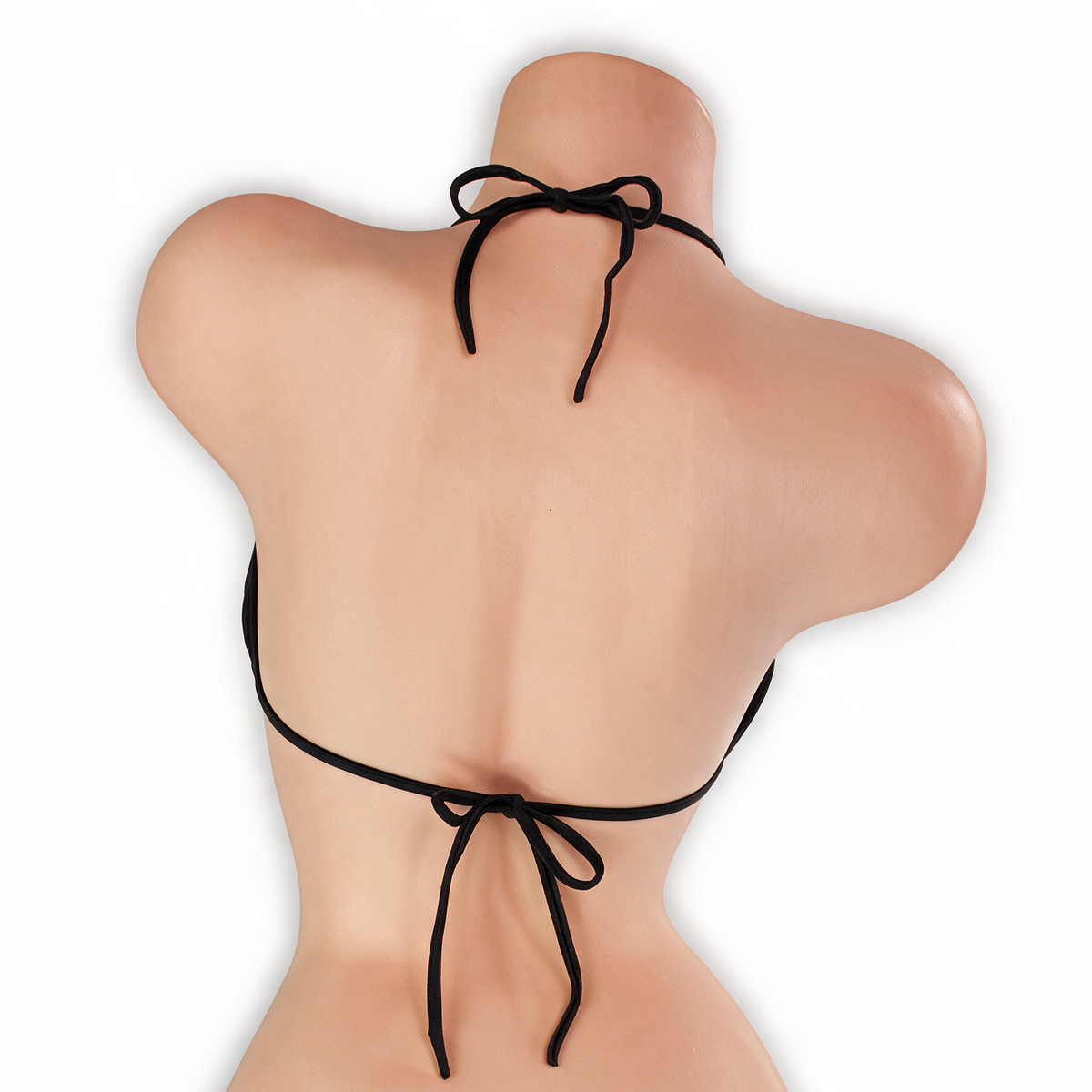 Onyx black tri top on mannequin, back view, Golddiggers Boutique