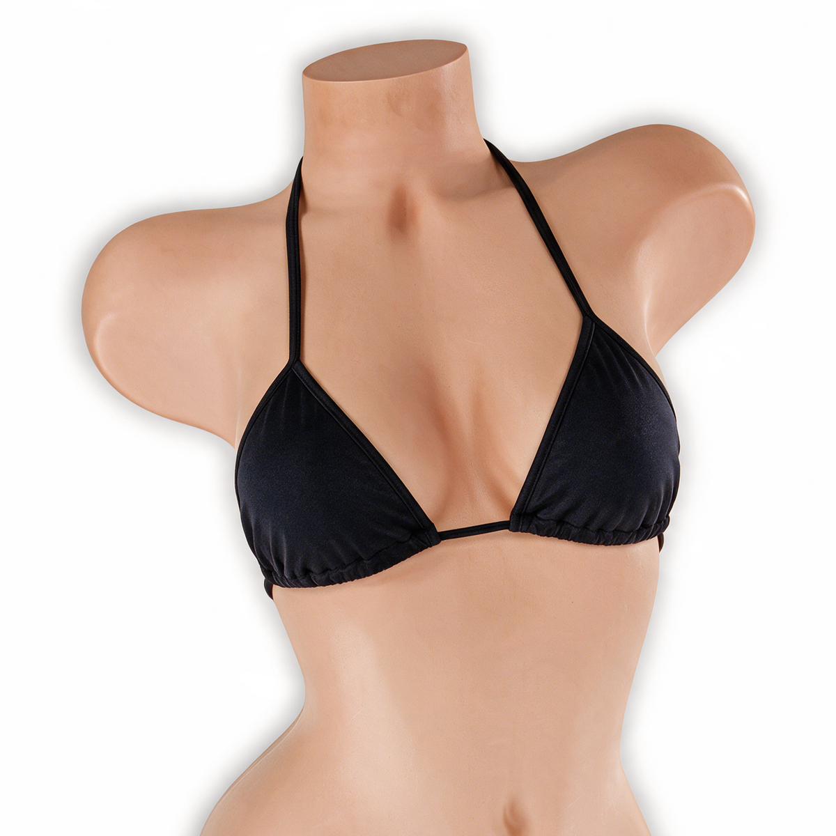 Onyx black tri top on mannequin, front view, Golddiggers Boutique