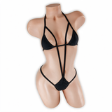 Onyx black Zaria micro triangle slingshot bodysuit, front, Golddiggers Boutique