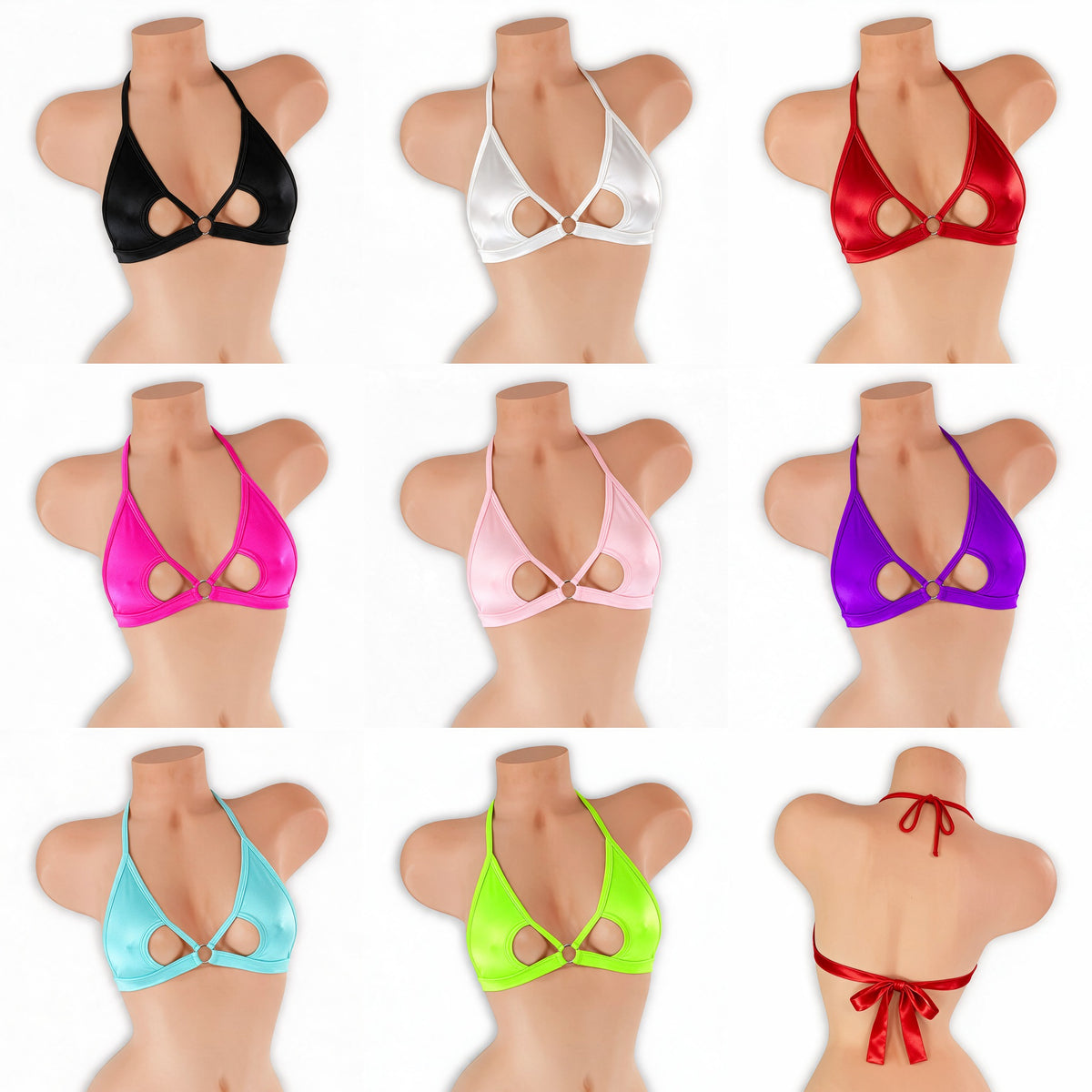 Open Front O-Ring Top on mannequin in all 8 colors, Golddiggers Boutique