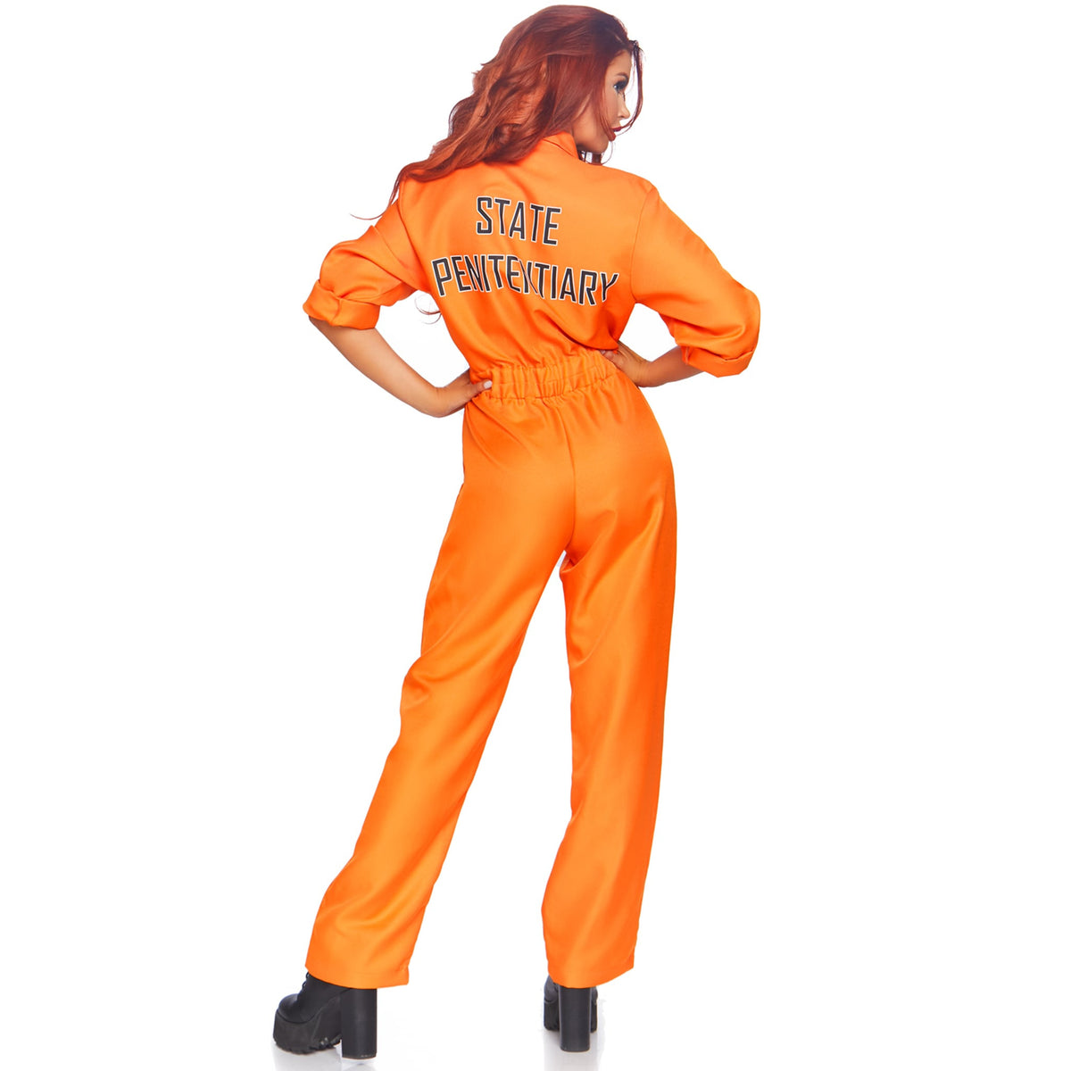 Back view of orange prison jumpsuit costume - Golddiggers Boutique