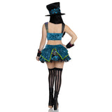 Back view of patchwork mad hatter costume with top hat and bow tie - Golddiggers Boutique