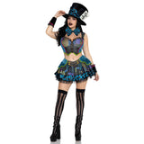 Front pose of patchwork mad hatter costume with top hat and bow tie - Golddiggers Boutique