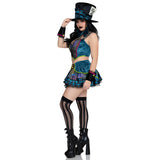 Side view of patchwork mad hatter costume with top hat and bow tie - Golddiggers Boutique