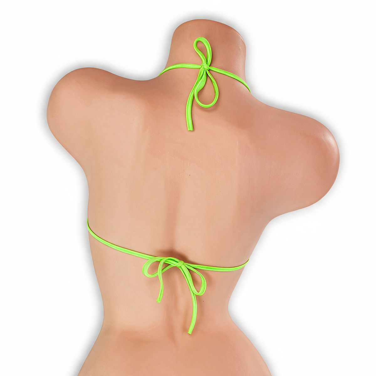 Peridot neon green adjustable center tie top on mannequin, back view, Golddiggers Boutique