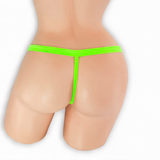 Peridot neon green comfort strap t-back thong on mannequin, back view, Golddiggers Boutique