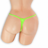 Peridot neon green covered strap t-back thong on mannequin, back view, Golddiggers Boutique