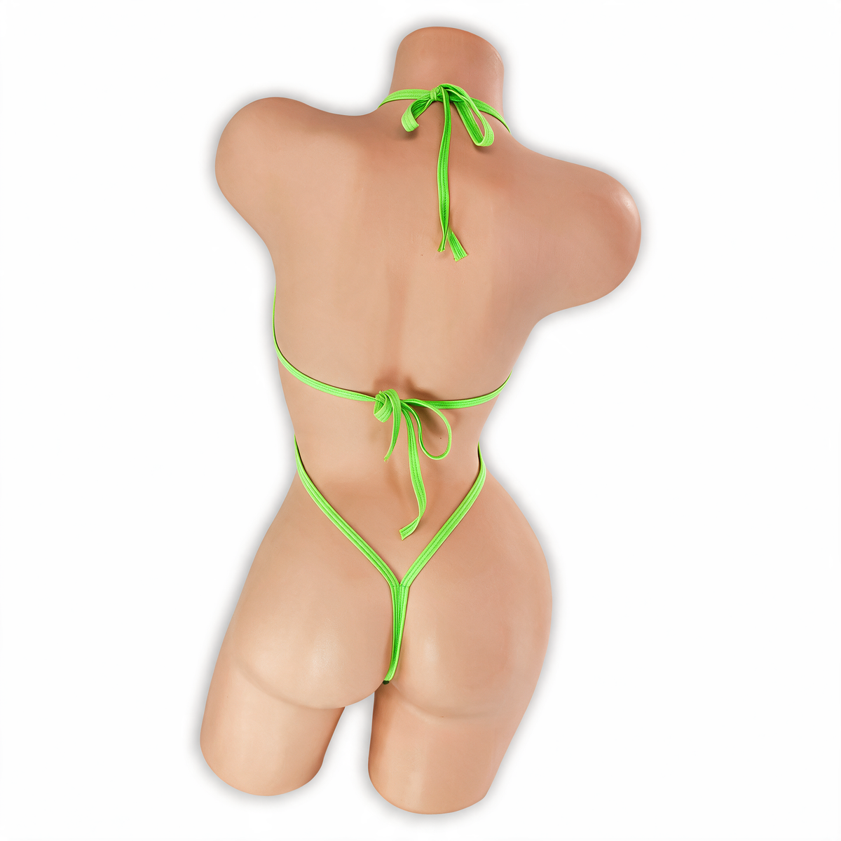 Peridot neon green Desiree double O-ring halter bodysuit, back, Golddiggers Boutique