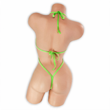 Peridot neon green Desiree double O-ring halter bodysuit, back, Golddiggers Boutique