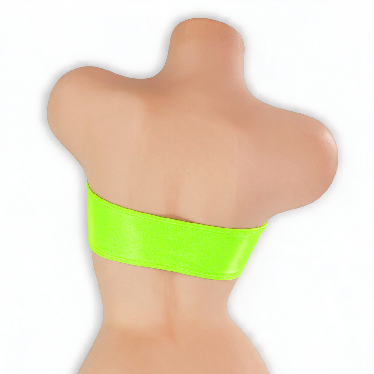 Peridot neon green ladder cutout bandeau top on mannequin, back view, Golddiggers Boutique