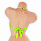 Peridot neon green open front o-ring top on mannequin, back view, Golddiggers Boutique