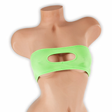 Peridot neon green peekaboo bandeau top with keyhole on mannequin, front view, Golddiggers Boutique