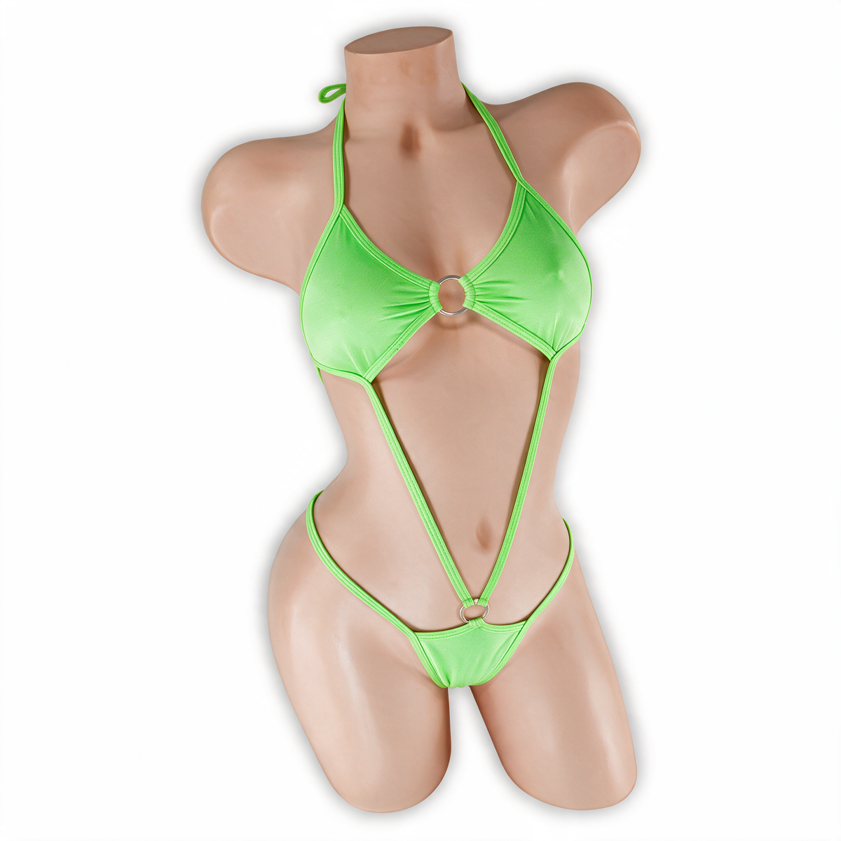 Peridot neon green Remy O-Ring Slingshot Bodysuit, front, Golddiggers Boutique