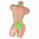 Peridot neon green Savannah criss cross halter thong bodysuit, back, Golddiggers Boutique