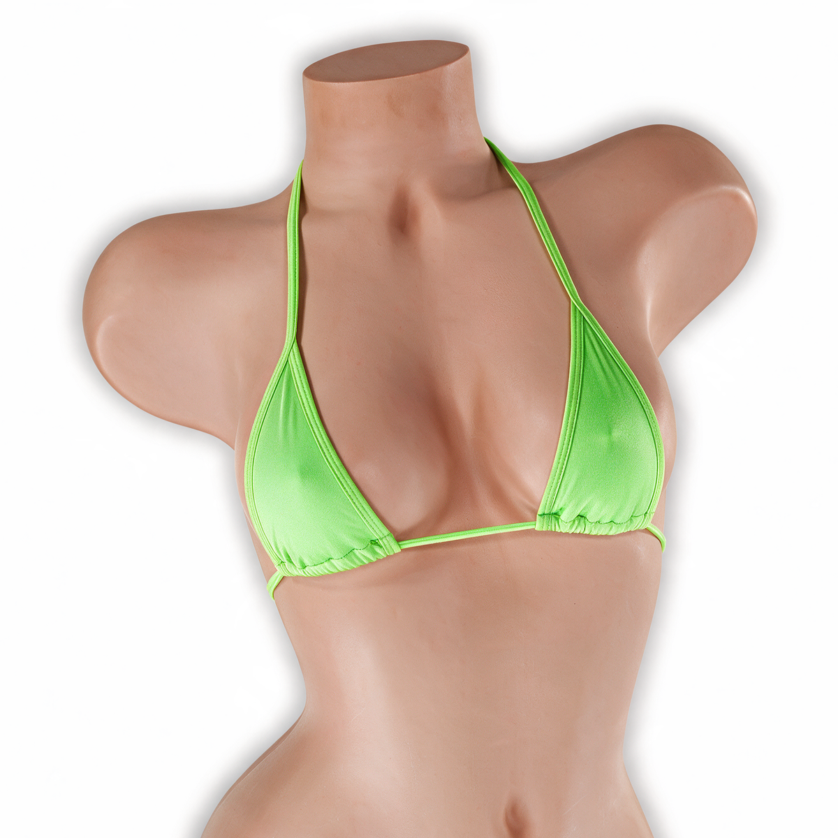 Peridot neon green skinny tri top on mannequin, front view, Golddiggers Boutique