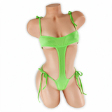 Peridot neon green Skye shoulder tie bodysuit, front, Golddiggers Boutique