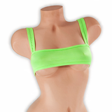 Peridot neon green sleek underboob top on mannequin, front view, Golddiggers Boutique