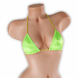 Peridot neon green elastic string tri top on mannequin, front view, Golddiggers Boutique
