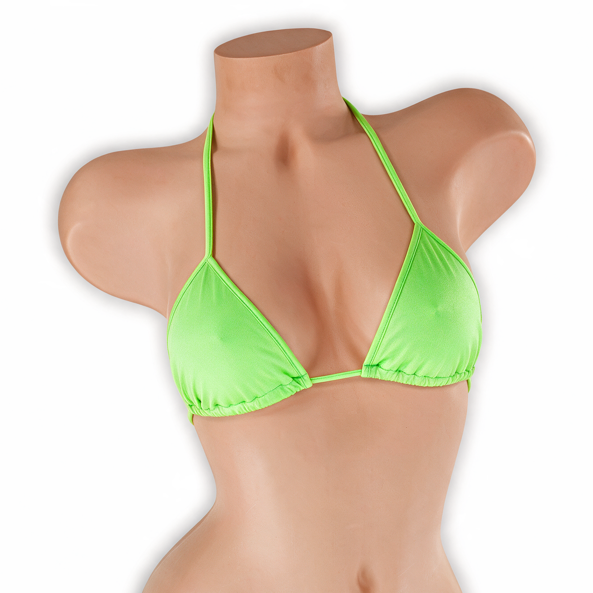 Peridot neon green tri top on mannequin, front view, Golddiggers Boutique