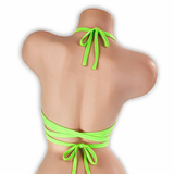 Peridot neon green wrap around strappy top on mannequin, back view, Golddiggers Boutique