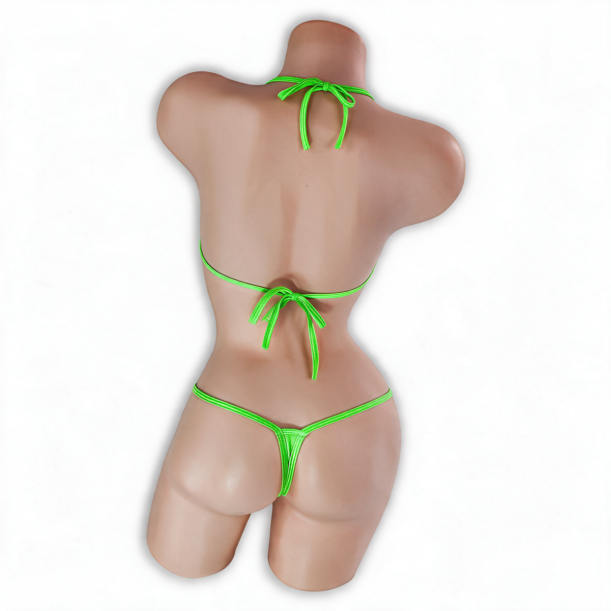 Peridot neon green Zaria micro triangle slingshot bodysuit, back, Golddiggers Boutique