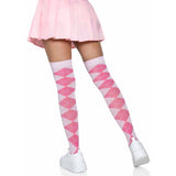 Back view of pink argyle knit over the knee socks - Golddiggers Boutique