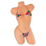 Front view of Pink Leopard Tropical micro 'kini on mannequin, pink leopard floral print triangle top and g-string