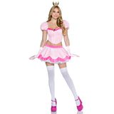 Front pose of pink princess costume with puff sleeve boned top and crown - Golddiggers Boutique