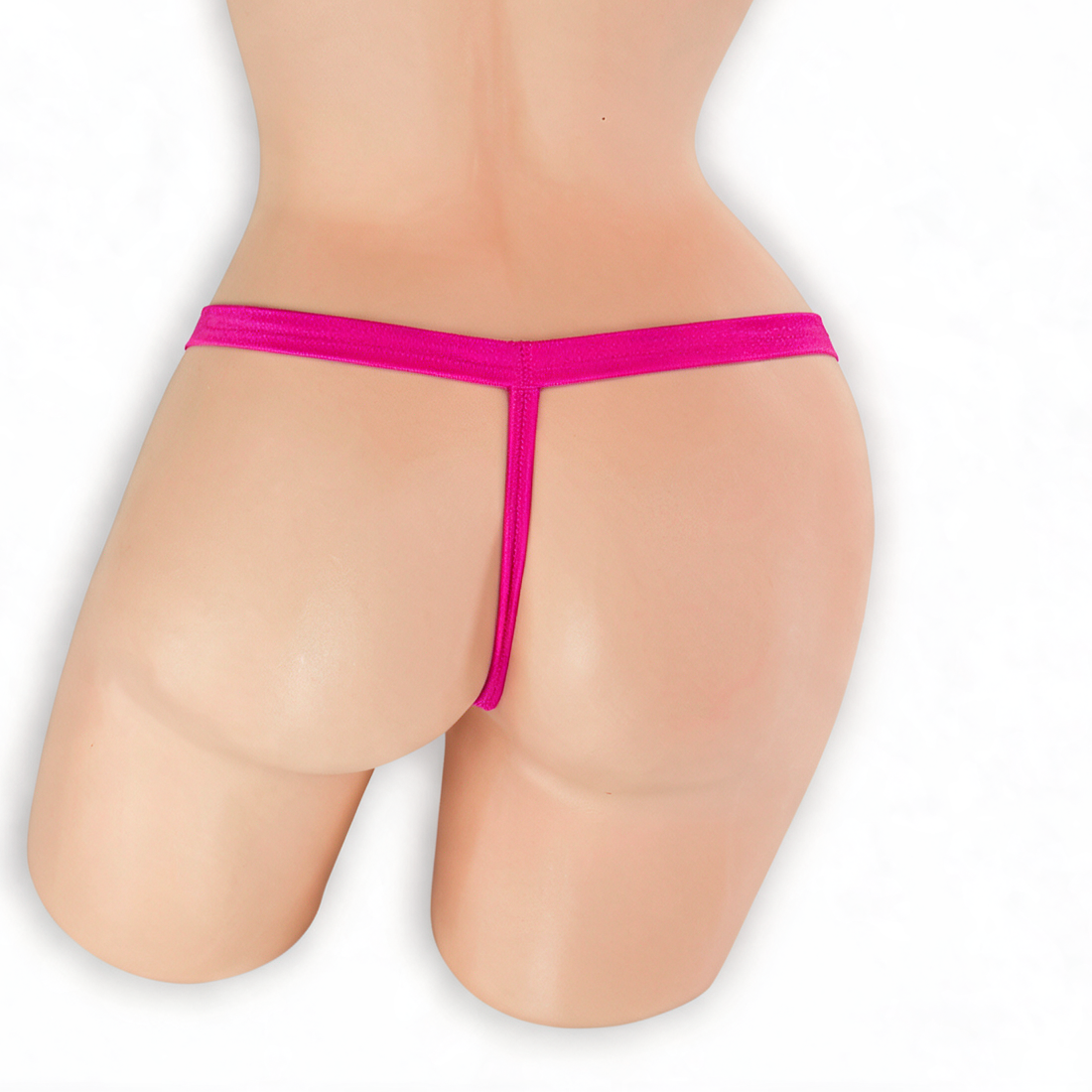 Pink Sapphire fuchsia comfort strap t-back thong on mannequin, back view, Golddiggers Boutique