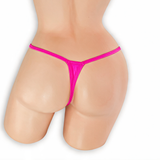 Pink Sapphire fuchsia covered strap t-back thong on mannequin, back view, Golddiggers Boutique