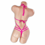 Pink Sapphire fuchsia Dolly Choker Micro Bodysuit, back, Golddiggers Boutique