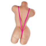 Pink Sapphire (Fuchsia) Elektra V Slingshot Bodysuit back view on mannequin, two thin straps into a G-string back