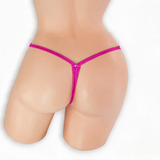 Pink Sapphire fuchsia fairy dust v-front g-string on mannequin, back view, Golddiggers Boutique