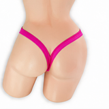 Pink Sapphire fuchsia heart v-back thong on mannequin, back view, Golddiggers Boutique