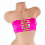 Pink Sapphire fuchsia ladder cutout bandeau top on mannequin, front view, Golddiggers Boutique