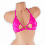 Pink Sapphire fuchsia open front o-ring top on mannequin, front view, Golddiggers Boutique