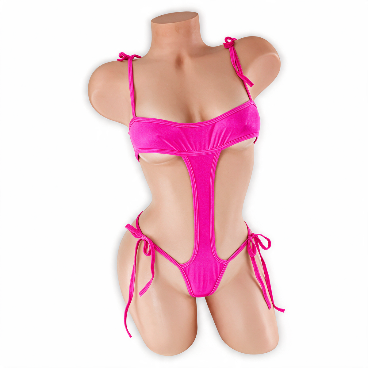Pink Sapphire fuchsia Skye shoulder tie bodysuit, front, Golddiggers Boutique