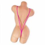Pink Sapphire fuchsia suspender slingshot thong on mannequin, back view, Golddiggers Boutique