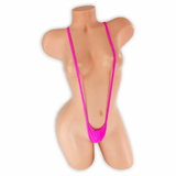 Pink Sapphire fuchsia suspender slingshot thong on mannequin, front view, Golddiggers Boutique