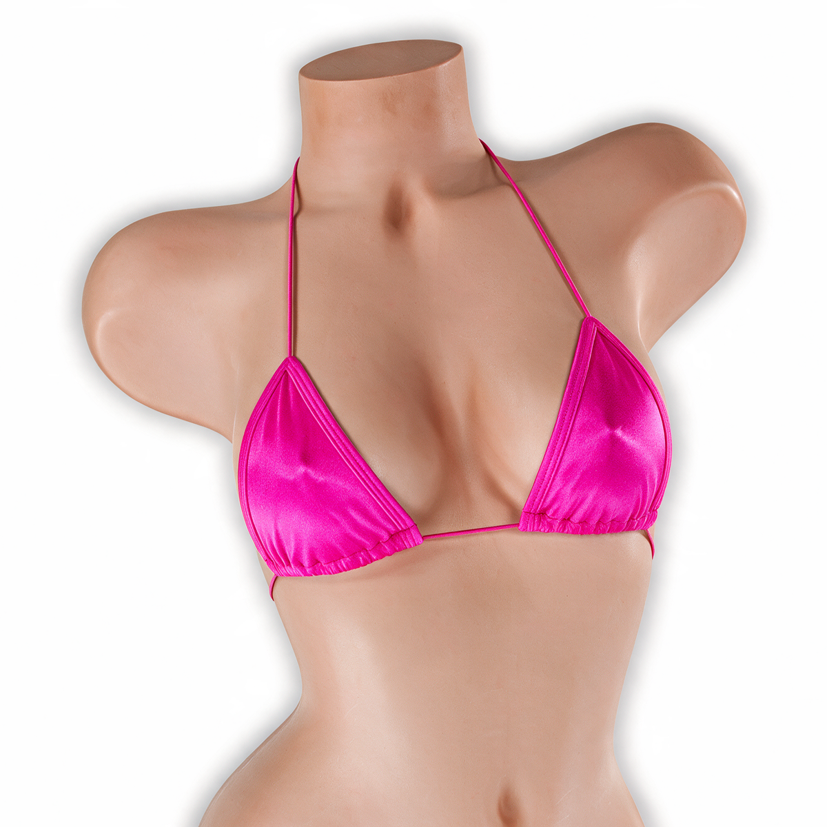 Pink Sapphire fuchsia elastic string tri top on mannequin, front view, Golddiggers Boutique