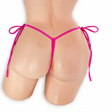 Pink Sapphire fuchsia tie side t-back thong on mannequin, back view, Golddiggers Boutique