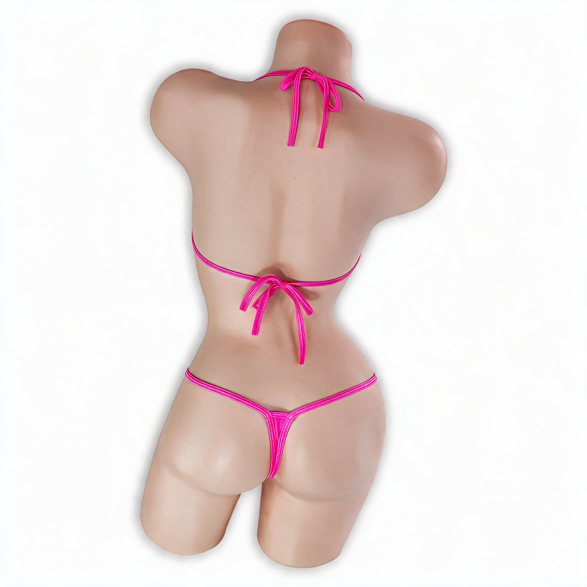 Pink Sapphire fuchsia Zaria micro triangle slingshot bodysuit, back, Golddiggers Boutique