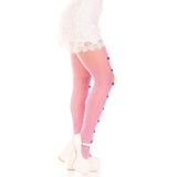 Side view of pink striped net tights with keyholes and mini bows - Golddiggers Boutique