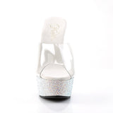 Pleaser 6 inch clear silver rhinestone platform slide, front view