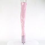 Pleaser 7 inch baby pink hologram rhinestone peep toe platform thigh high boot, back view of the heel