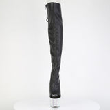 Pleaser 7 inch black silver mixed rhinestone open toe platform over the knee boot, front view