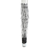 Pleaser 7 inch black silver rhinestone fringe platform over the knee boot, front view
