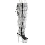 Pleaser 7 inch black silver rhinestone fringe platform over the knee boot, inside view